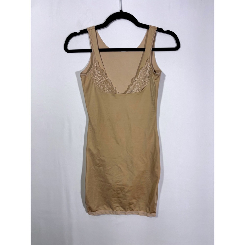 Minimalist Shapewear Lace Trim Maidenform Bodysuit Slip Dress Women Medium Nude